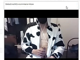 Asian webcam alms-man in cow suit