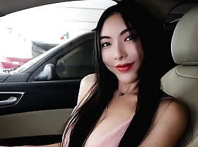 Perfect Chinese toddler with DD Tits striptease in car