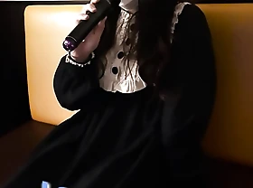 POV Japanese goth girl with remote sex toy in public downtown